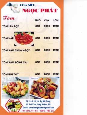 MENU CÁC MÓN TÔM