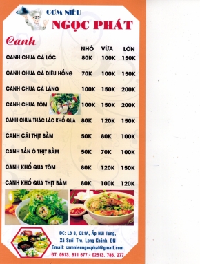 MENU CÁC MÓN CANH