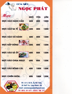 MENU CÁC MÓN MỰC