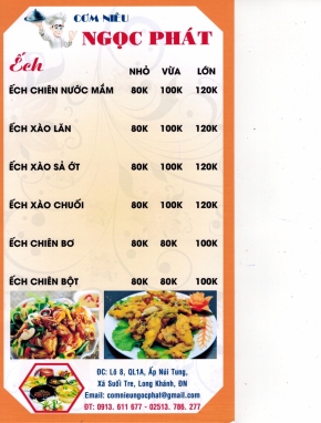 MENU CÁC MÓN ẾCH