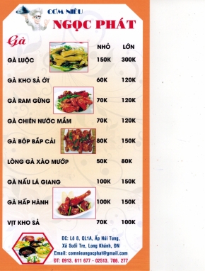 MENU CÁC MÓN GÀ