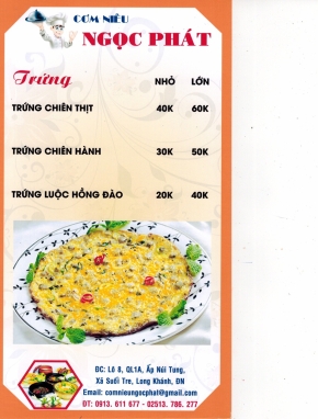 MENU CÁC MÓN TRỨNG